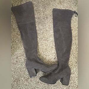 Grey Suede over the knee boots size 7 with 4 CMs heels